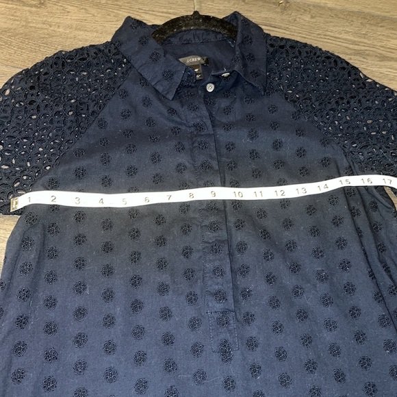 J. Crew Cotton Eyelet Dress w/Collar and Hidden Button Placket Size 4P Navy - Picture 11 of 14